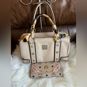 MCM Beige Boston bag and long wallet Set